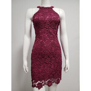 Lulus purple burgundy Love Poem lace halter mini dress XS